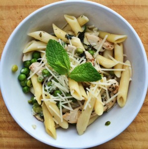 Fresh Summer Pasta with Lemon, Mint, Chicken and Peas