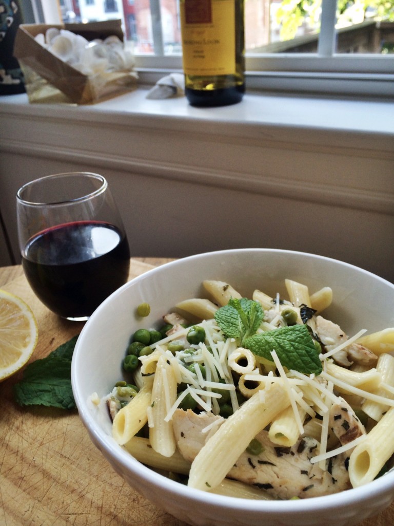 Fresh Summer Pasta with Lemon, Mint, Chicken and Peas
