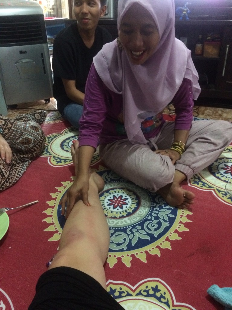 She is a masseuse and therefore everyone decided the best course of action was for her to massage my throbbing and terribly swollen leg. PAINFUL. 