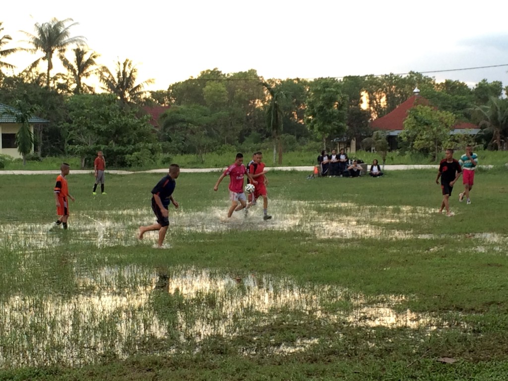 When it rains, it POURS. And turns the field into a lake... 