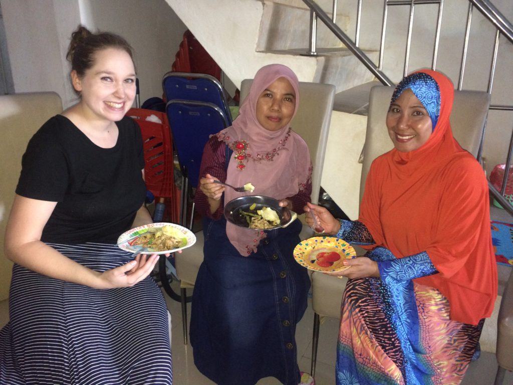 Two of my coteachers, Ibu Asni and Ibu Erni enjoying our meal!